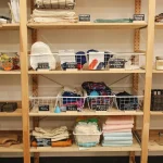 Reusable items easy to reach on open shelves to help lower household waste