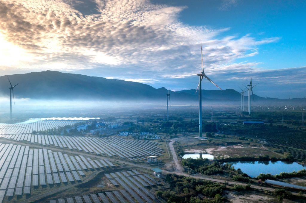 Battery storage for clean energy beside solar panels in a renewable power setting