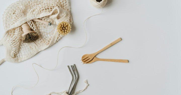 Reusing everyday items in a household kitchen with reusable jars and bags