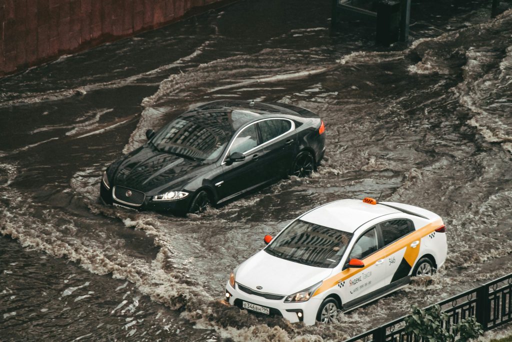 Urban flooding impacting traffic and transportation in a city environment