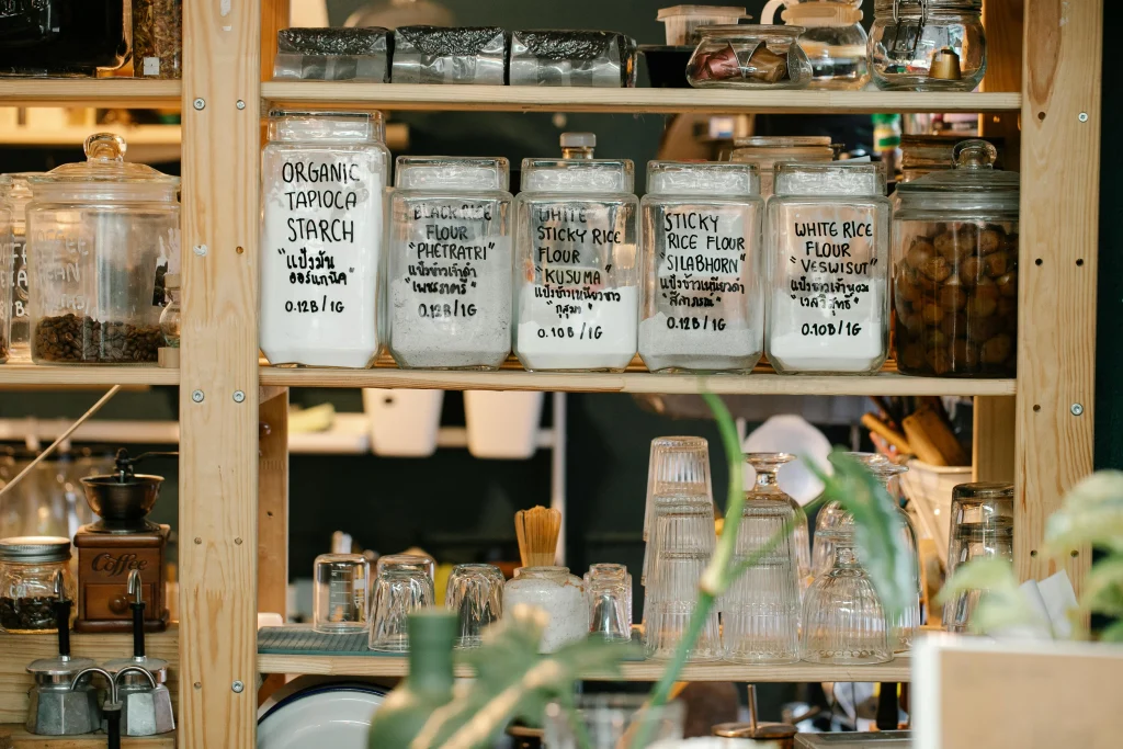 Use-first shelf with leftovers and ingredients placed at eye level to help families waste less food