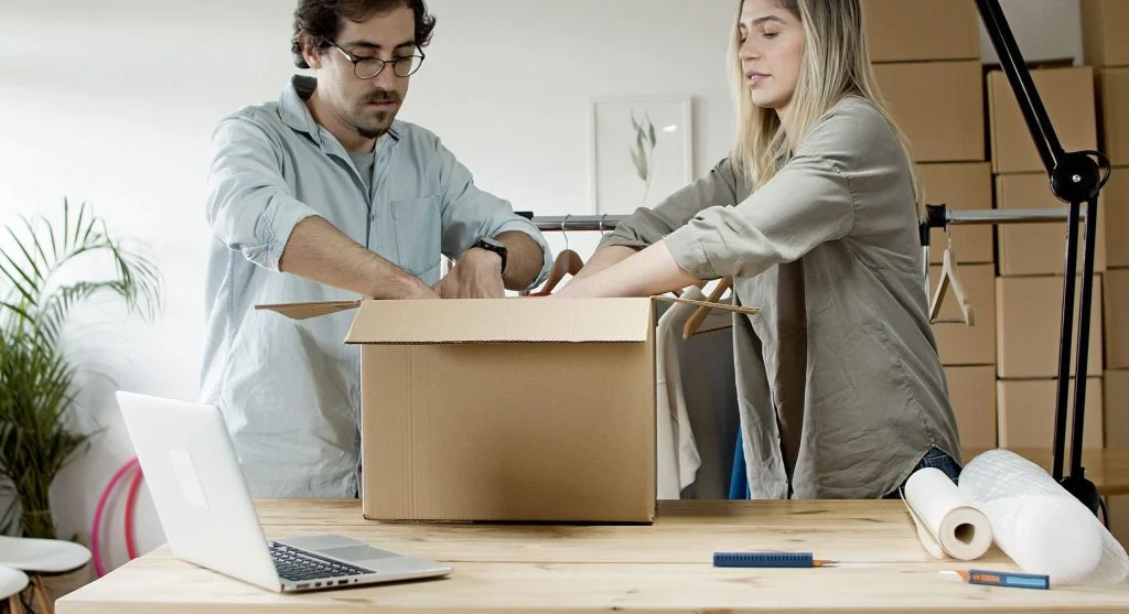 Clearly marked box for returnable packaging helping reduce household waste through better home organization